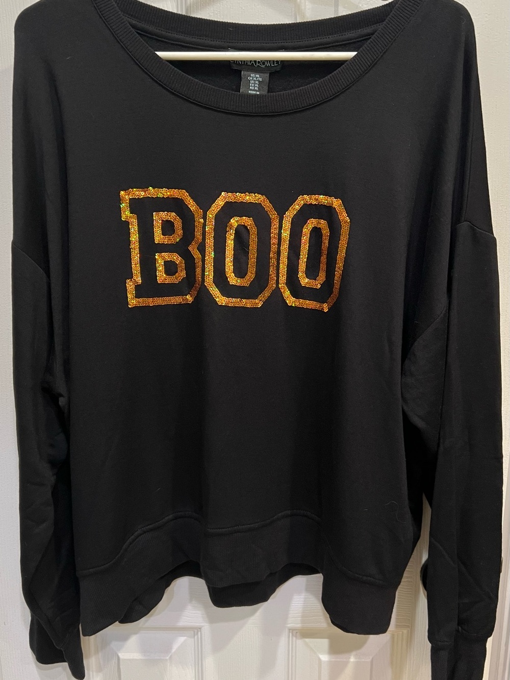 Cynthia Rowley Black Sweatshirt with Gold Sequin "BOO"